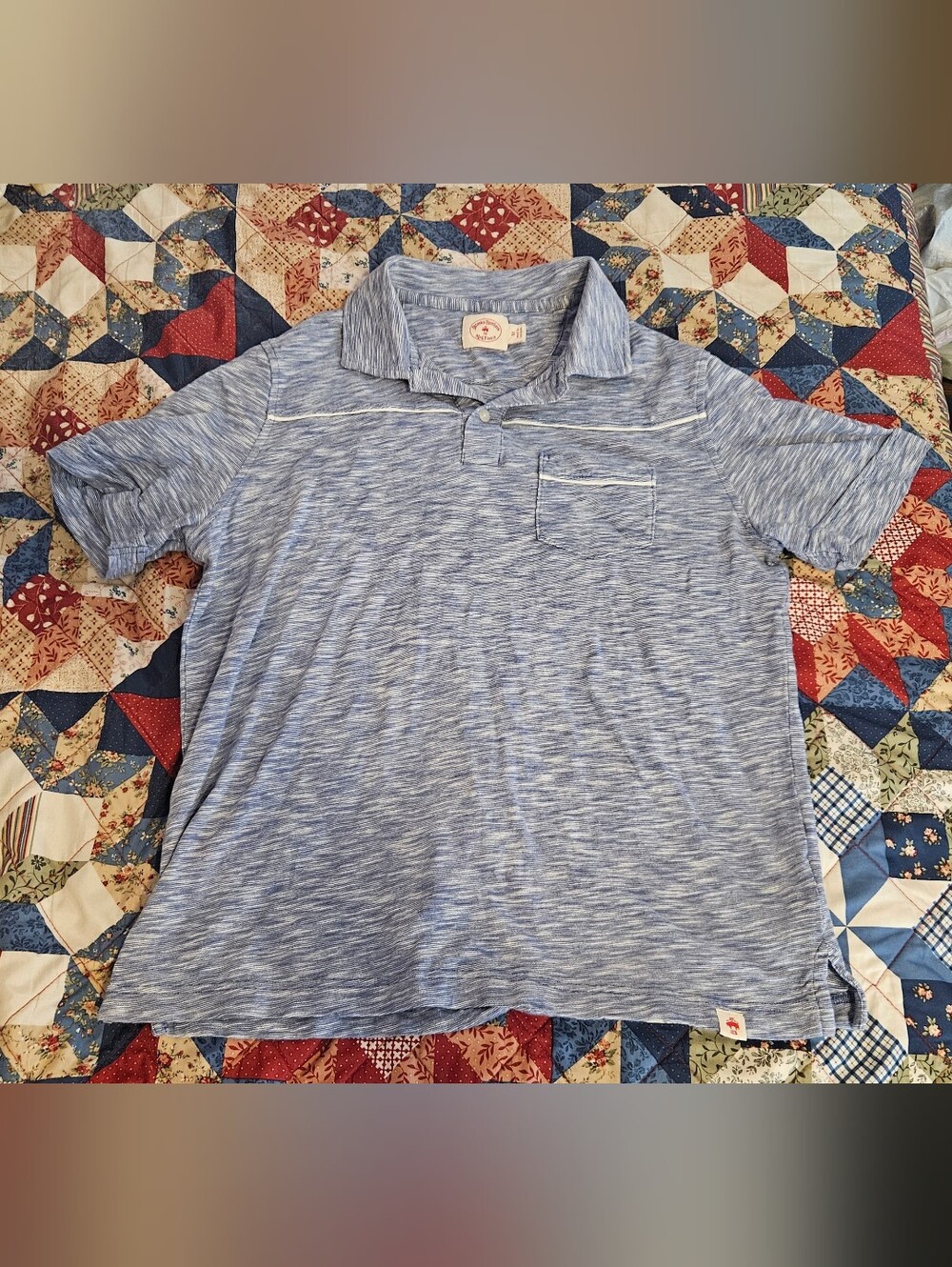 Brooks Brothers Red Fleece Slub Light Blue Heathered Short Sleeve Polo